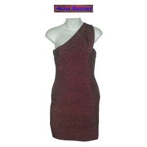 Stretta Kim Dress Burgundy Gold Metallic Stretchy Body Con Bandage Lurex ASO L